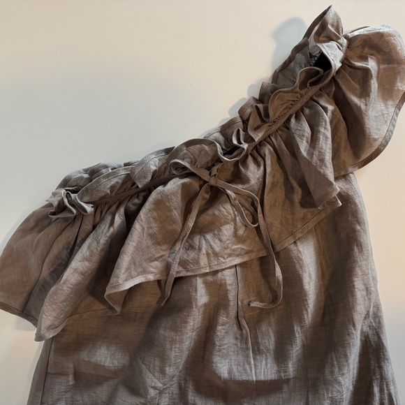 Zara Basic Elegant Ruffled One Shoulder Dress with Lining Size Large - Picture 3 of 7